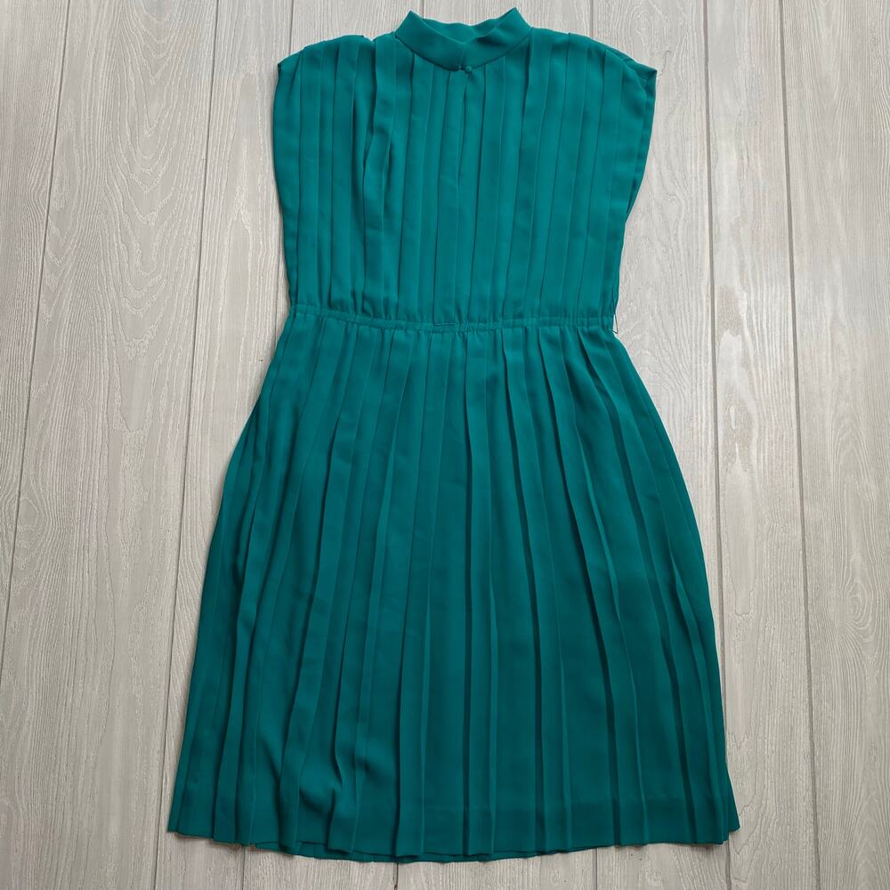 The Gilberts for Tally Vintage Teal Green Pleated Sheath Dress Size 8